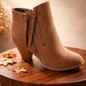 Journee Collection Tan Ankle Booties with Zipper Detail